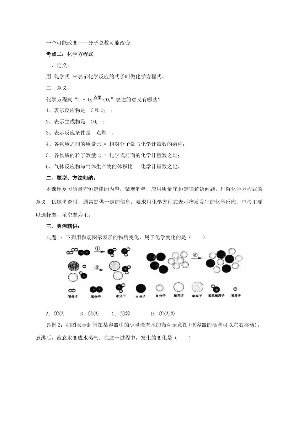 中考化学一轮复习 第17课时 质量守恒定律和化学方程式学案-人教版初中九年级全册化学学案_第2页