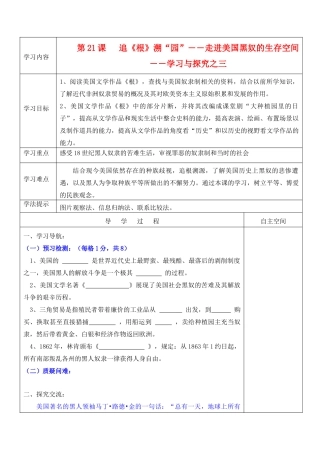 九年级历史上册 第21课《根》溯“园”――走进美国黑奴的生存空间》精品教学案 北师大版