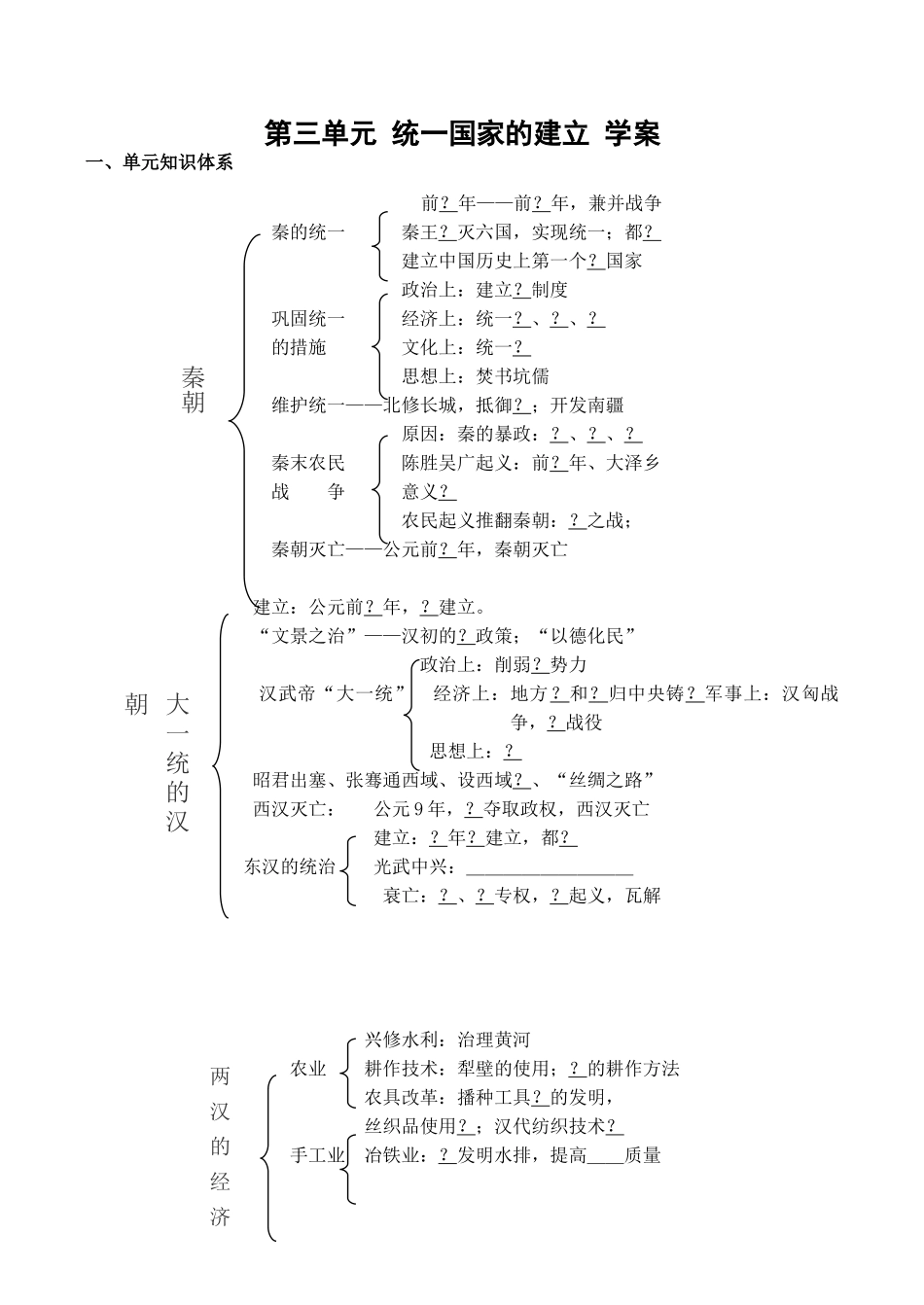 七年级历史第三单元 统一国家的建立 学案新人教版_第1页