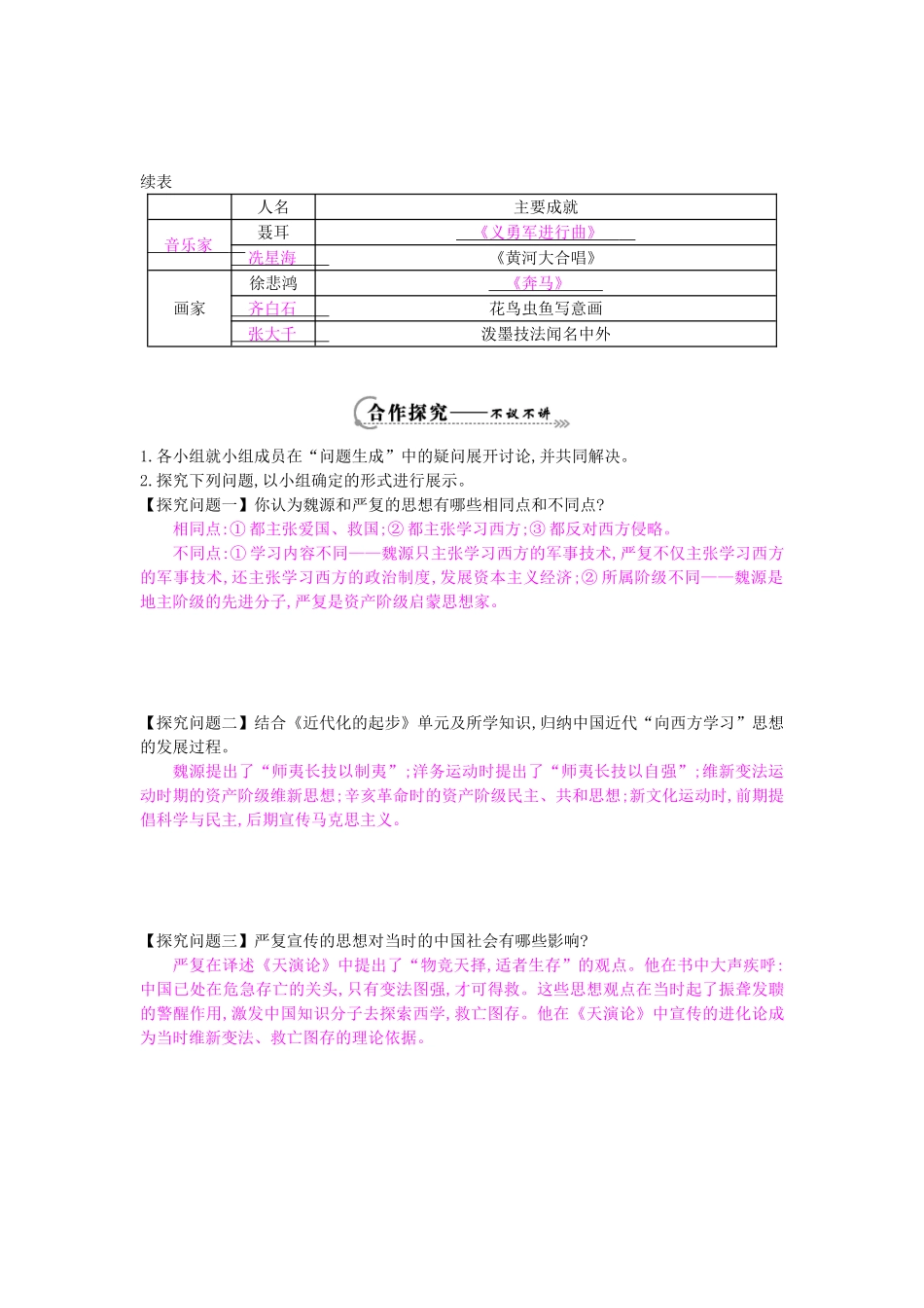 八年级历史上册 第24课《近代思想、教育、艺术》导学案 岳麓版-岳麓版初中八年级上册历史学案_第2页