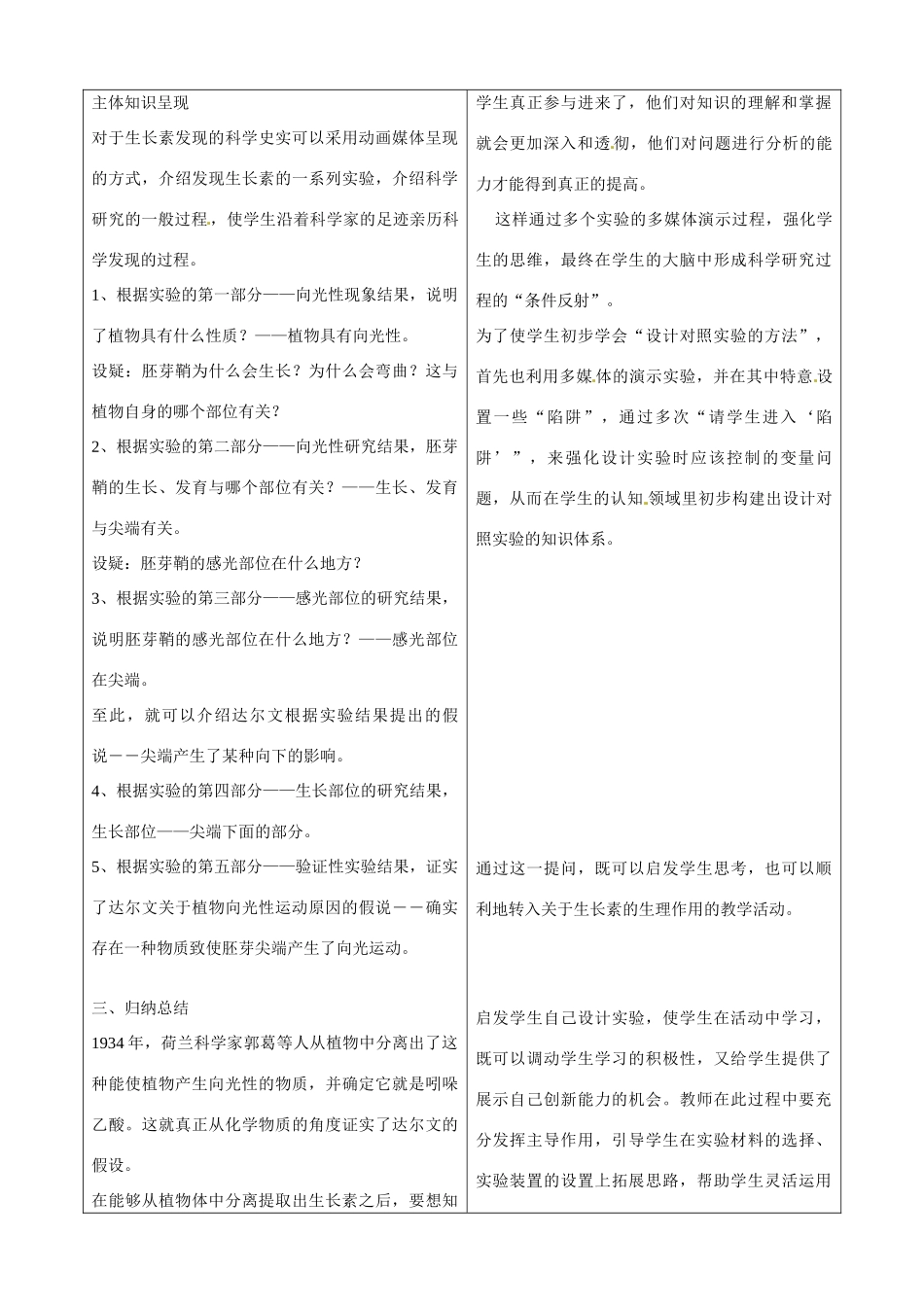 江西省南昌市湾里区第一中学高一生物《3-1 植物生长激素的发现》教案_第3页