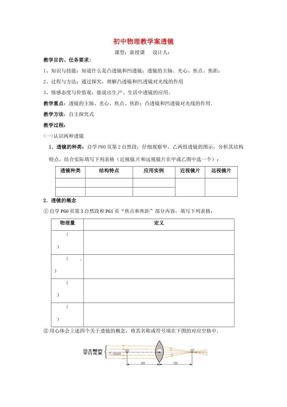 山东省东营市第二中学八年级物理《31透镜》学案 _第1页