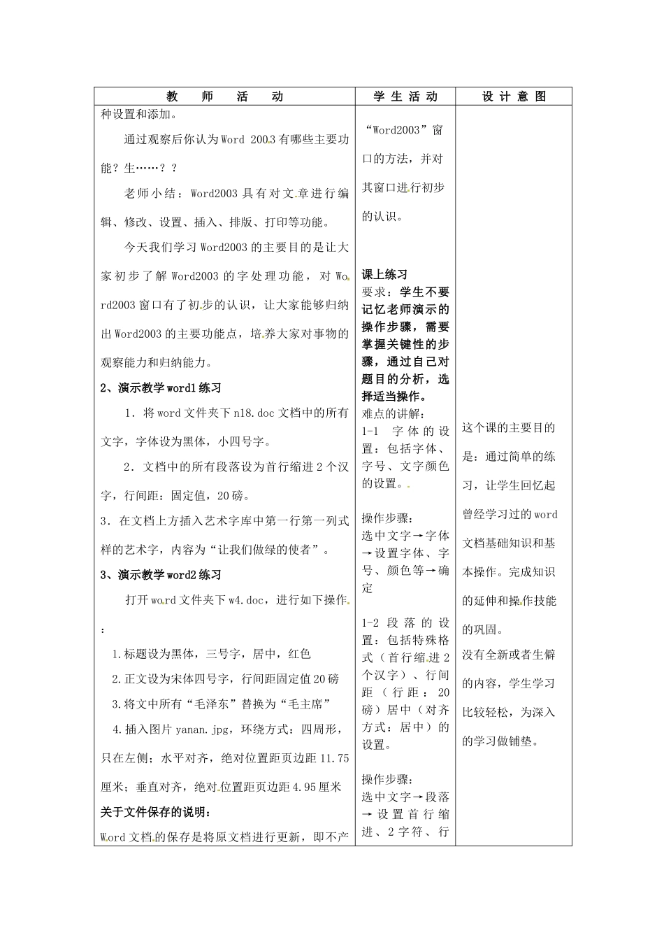 湖南省怀化市溆浦县第三中学高中信息 Word 2003文档字体、段落的设置 教案_第3页