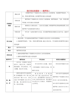 湖北省武汉市高考地理总复习 区域地理 我们邻近的国家——俄罗斯（2）教案-人教版高三全册地理教案