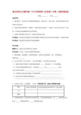 湖北省枝江市董市镇一中九年级物理《比热容》学案 人教新课标版