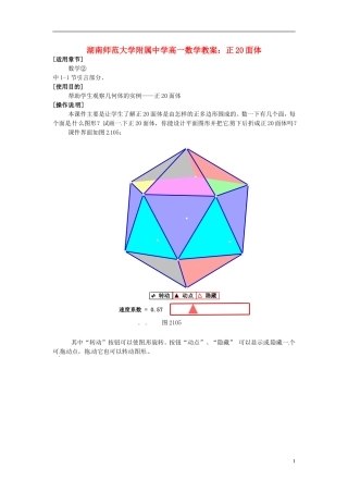 湖南师范大学附属中学高一数学 正20面体教案