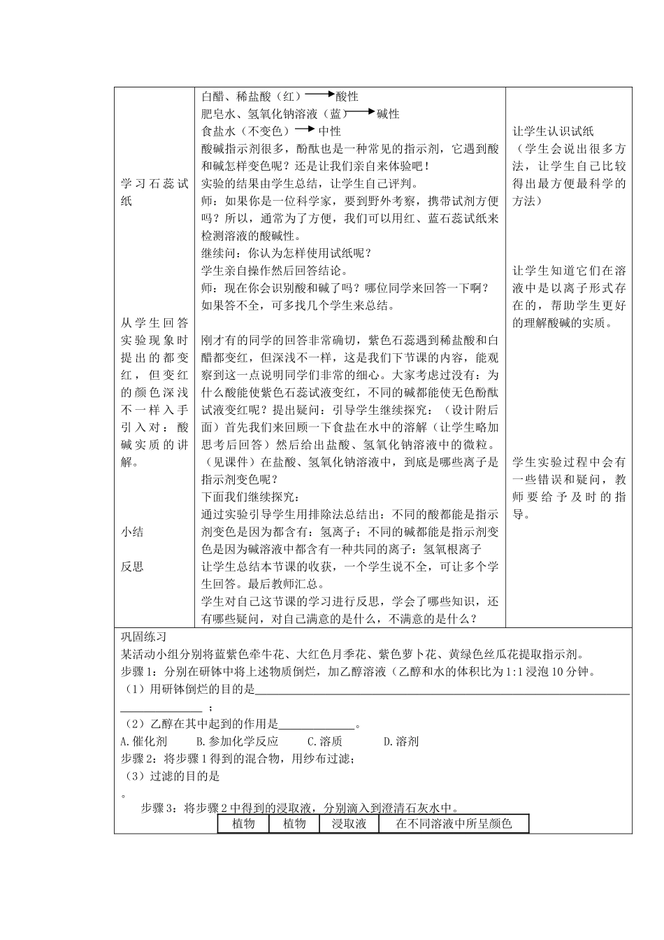 2013年秋九年级化学全册 第七单元 常见的酸和碱 第三节 溶液的酸碱性名师教案1 （新版）鲁教版_第2页