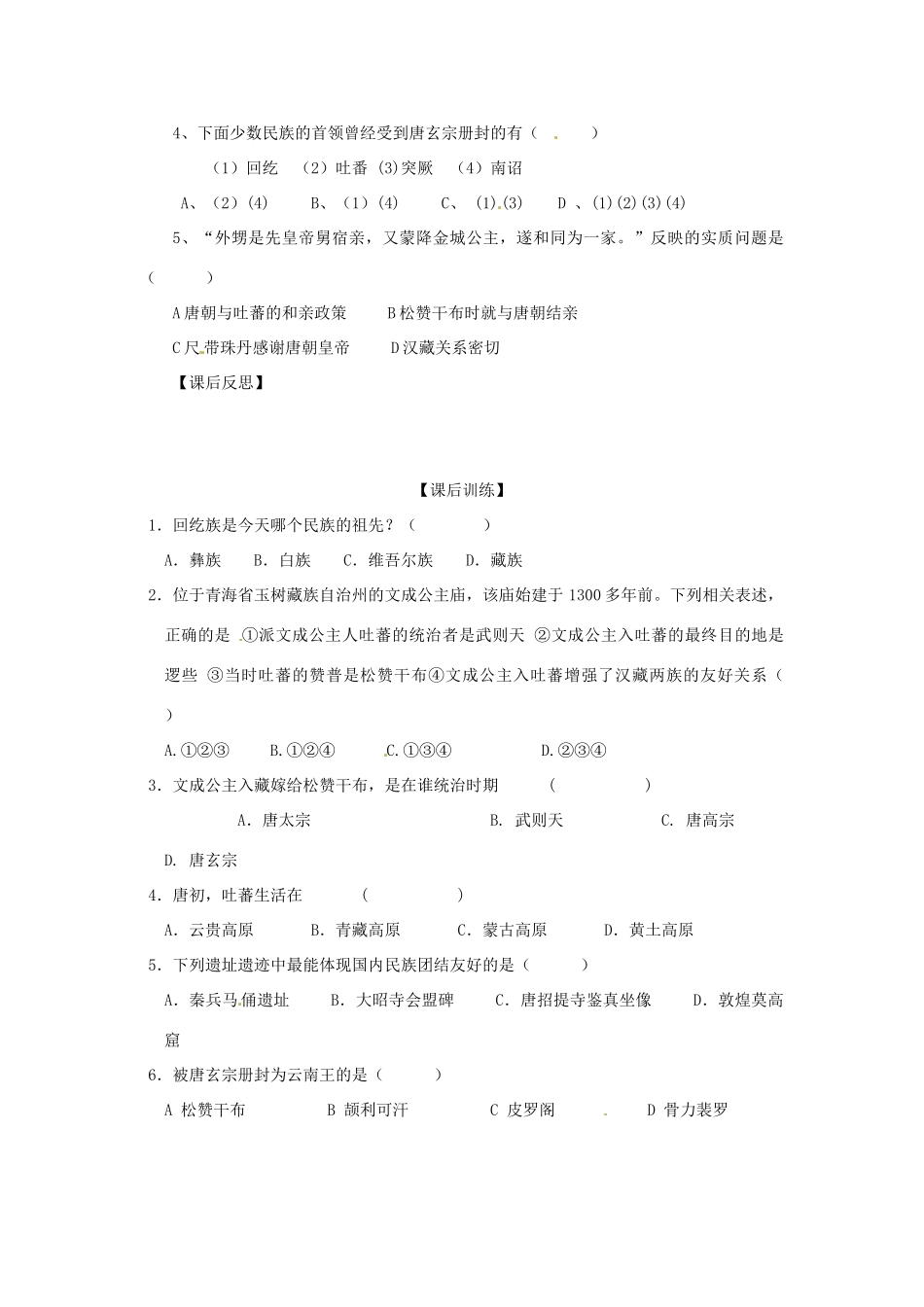 四川省岳池县第一中学七年级历史下册 第4课 唐朝的民族关系导学案（无答案） 川教版_第3页