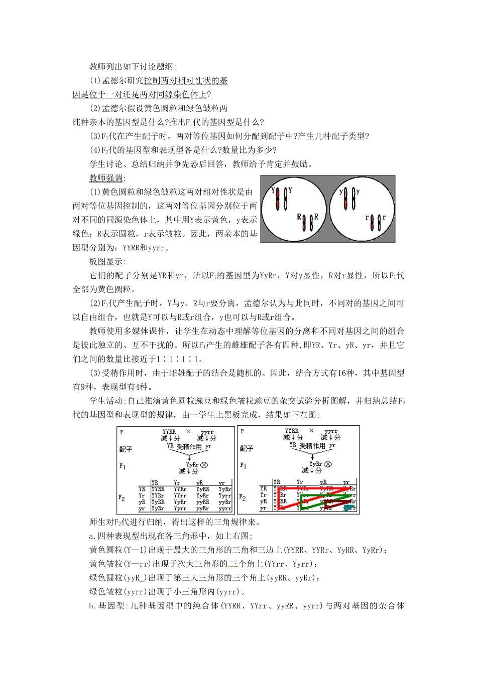 四川省射洪县高一生物《第2节孟德尔的豌豆杂交实验（二）》教案（1）新人教版_第2页