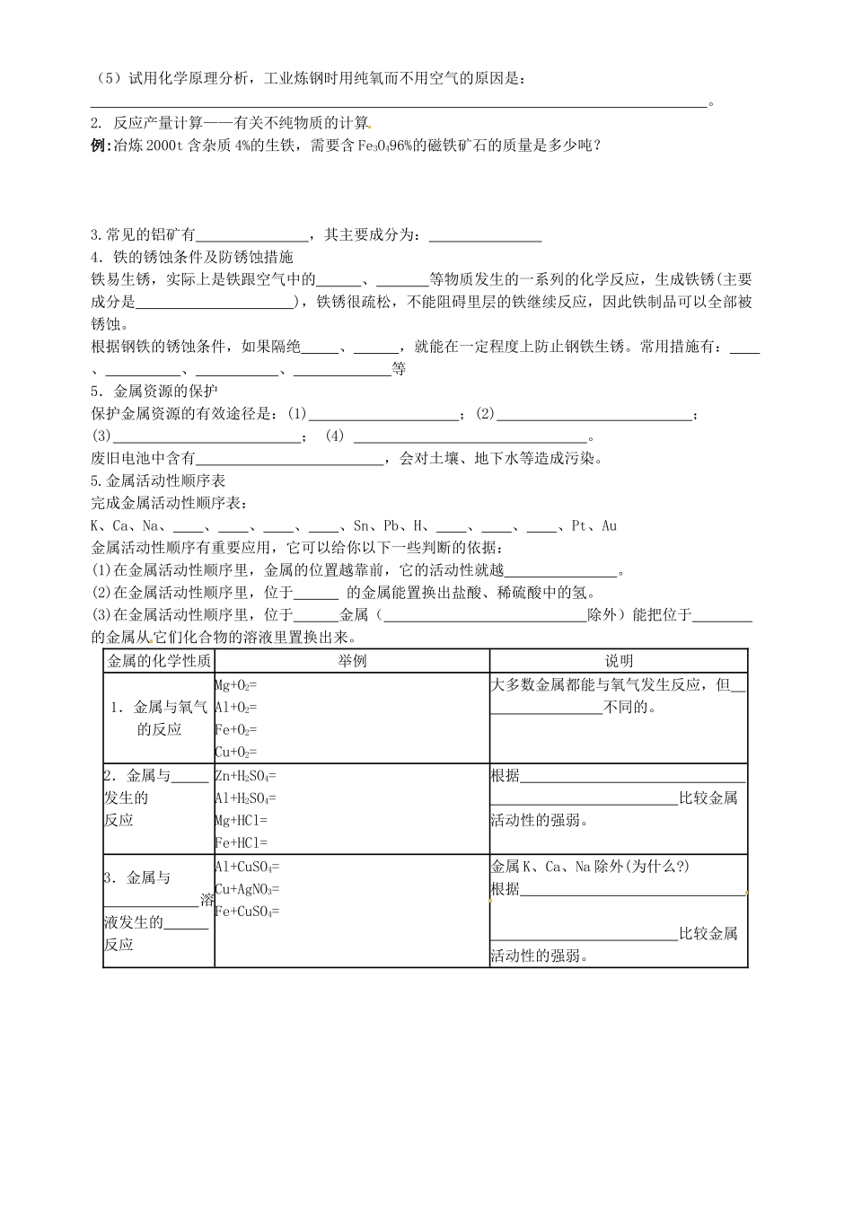 江苏省南京市第六中学九年级化学《金属和金属材料》学案 人教新课标版_第2页