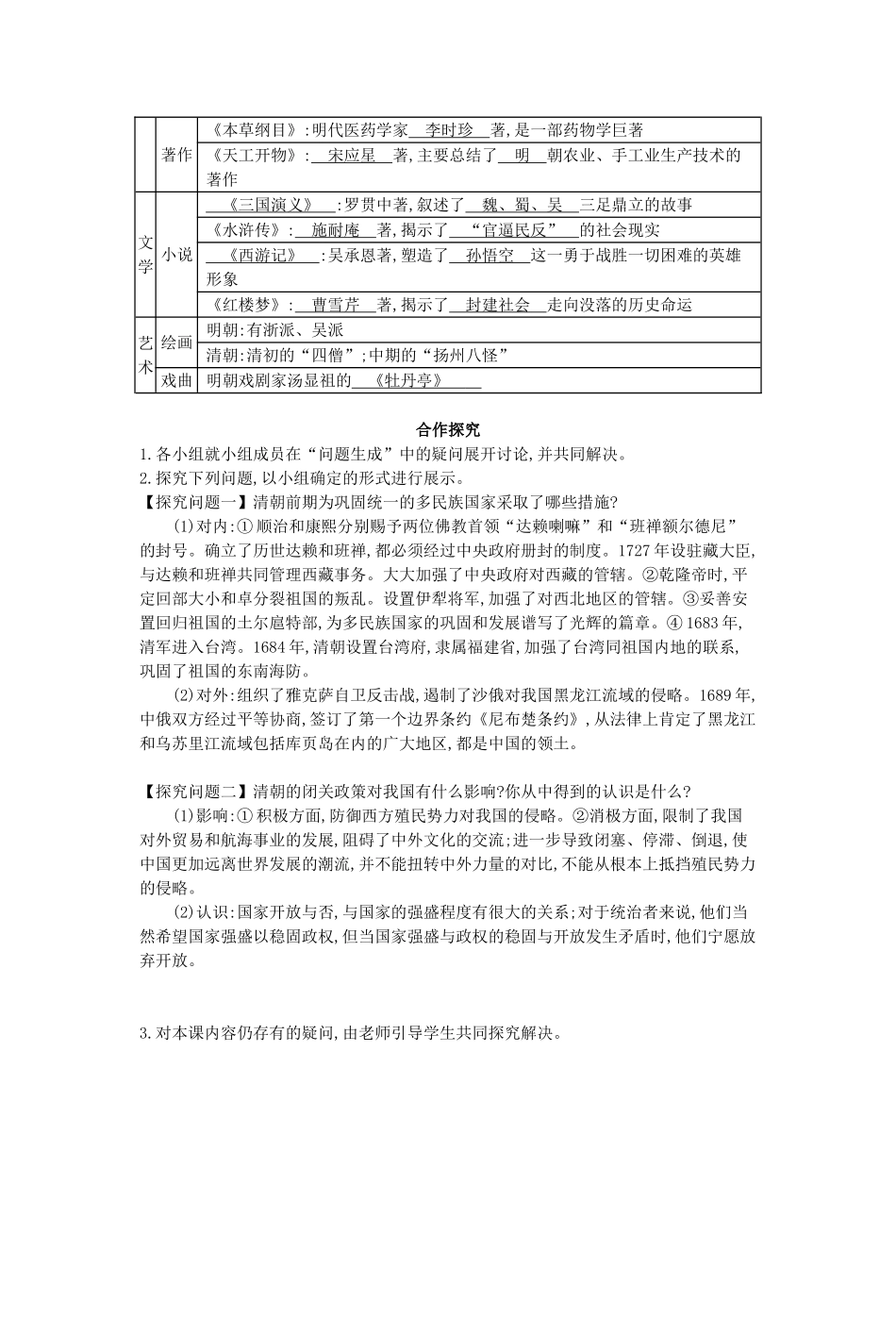 七年级历史下册 第三单元 复习导学案 中华书局版-中华书局版初中七年级下册历史学案_第2页