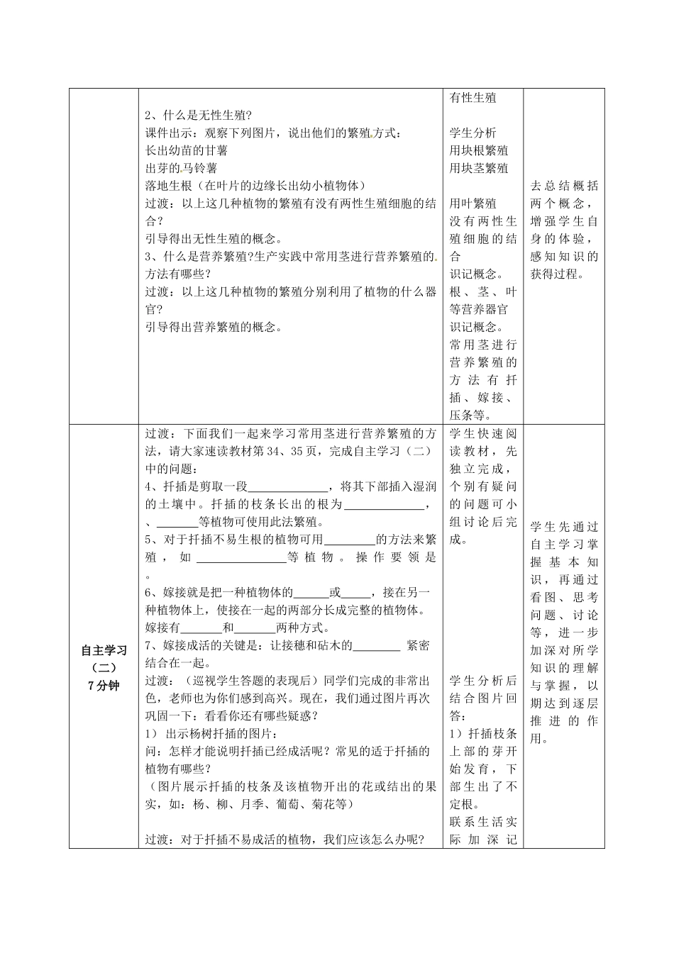 2014年秋八年级生物上册 第4单元 第1章 第7节 植物的营养生殖教案1 （新版）济南版_第2页