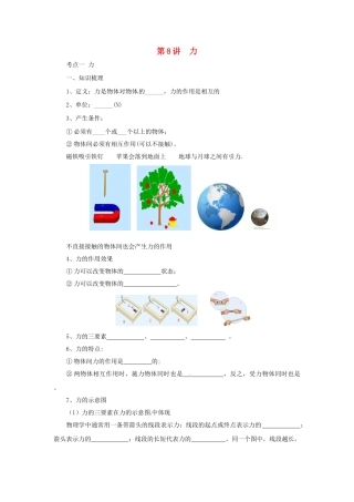 中考物理一轮复习 第8讲 力导学案-人教版初中九年级全册物理学案