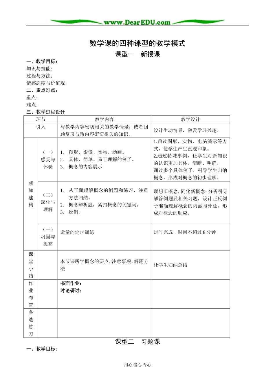 新课标人教A版高中数学必修1 数学课的四种课型的教学模式_第1页
