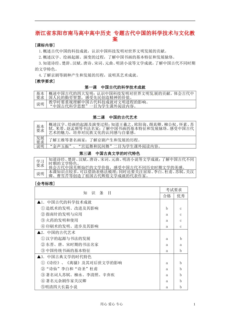 浙江省东阳市南马高中高中历史 专题古代中国的科学技术与文化教案 人民版必修2_第1页