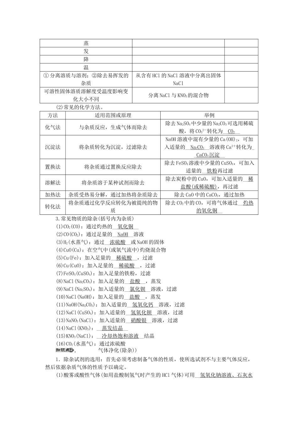 【聚焦中考】（教师用书）陕西省2015中考化学总复习 第一轮 第18讲 物质的分离、提纯与转换教案_第2页