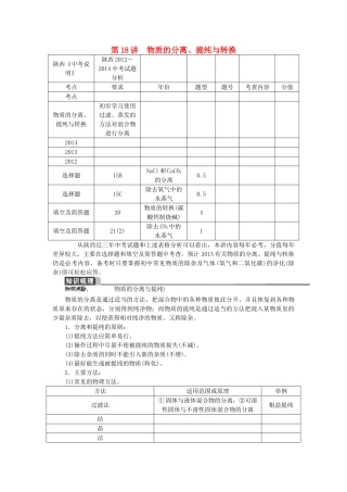 【聚焦中考】（教师用书）陕西省2015中考化学总复习 第一轮 第18讲 物质的分离、提纯与转换教案