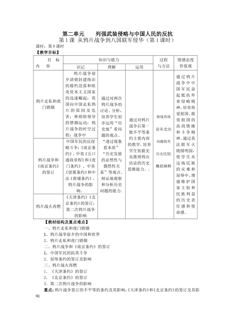 人教版历史必修一第二单元 列强武装侵略与中国人民的反抗教案 上学期_第1页