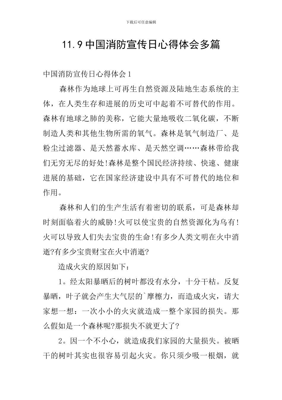 11.9中国消防宣传日心得体会多篇_第1页