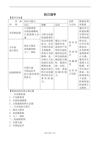 新人教版必修1高中历史抗日战争教案