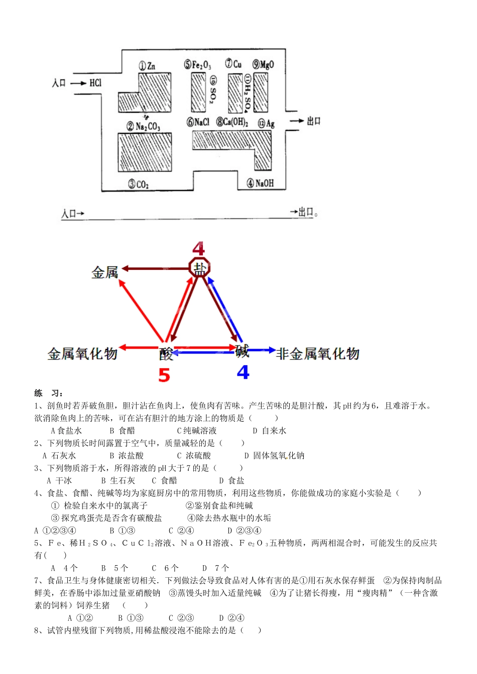 山东省枣庄四中九年级化学下册 酸碱盐复习导学案（无答案）_第3页