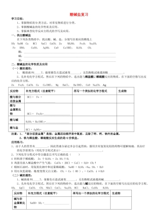 山东省枣庄四中九年级化学下册 酸碱盐复习导学案（无答案）