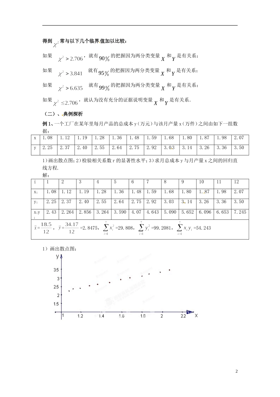 江西省九江市实验中学高中数学 第三章 第七课时《统计案例》小结与复习教案 北师大版选修2-3_第2页