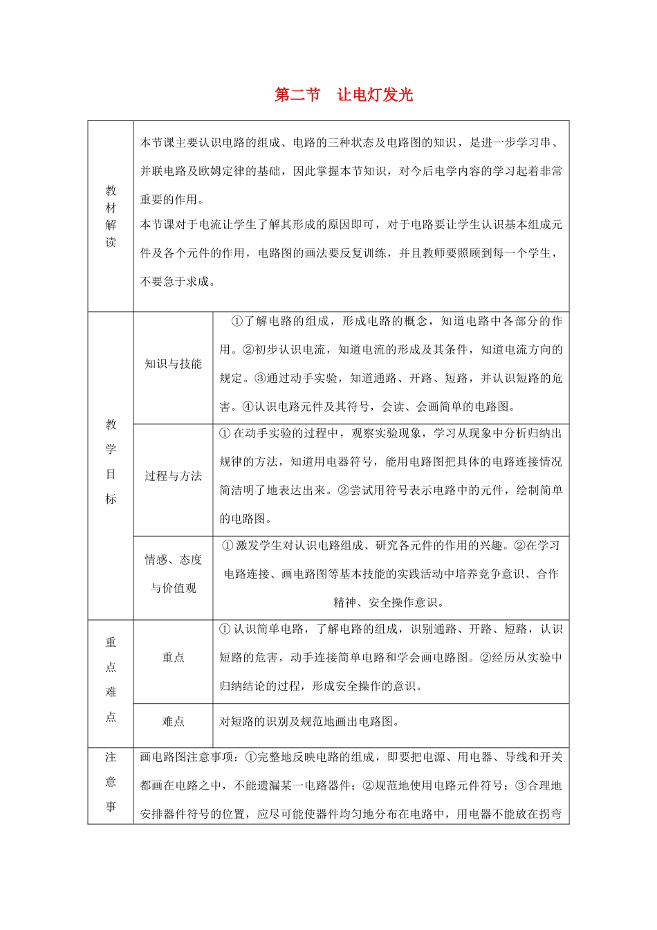 九年级物理全册 第十四章 第二节 让电灯发光学案 （新版）沪科版-（新版）沪科版初中九年级全册物理学案_第1页