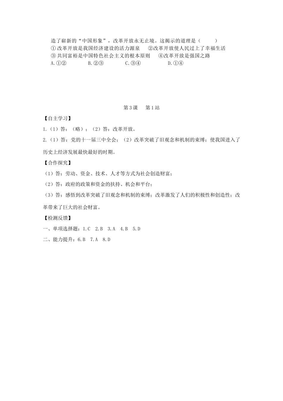 九年级道德与法治上册 第2单元 踏上富强之路 第3课 改革注入活力 第1框 打开财富之门学案 北师大版-北师大版初中九年级上册政治学案_第3页