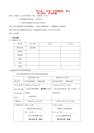 江苏省高邮市车逻初级中学九年级化学《7.2常见的碱》复习学案 沪教版