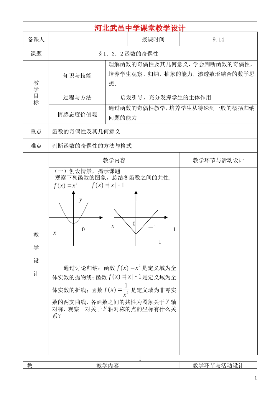 河北省武邑中学高中数学 奇偶性教案 新人教A版必修1_第1页