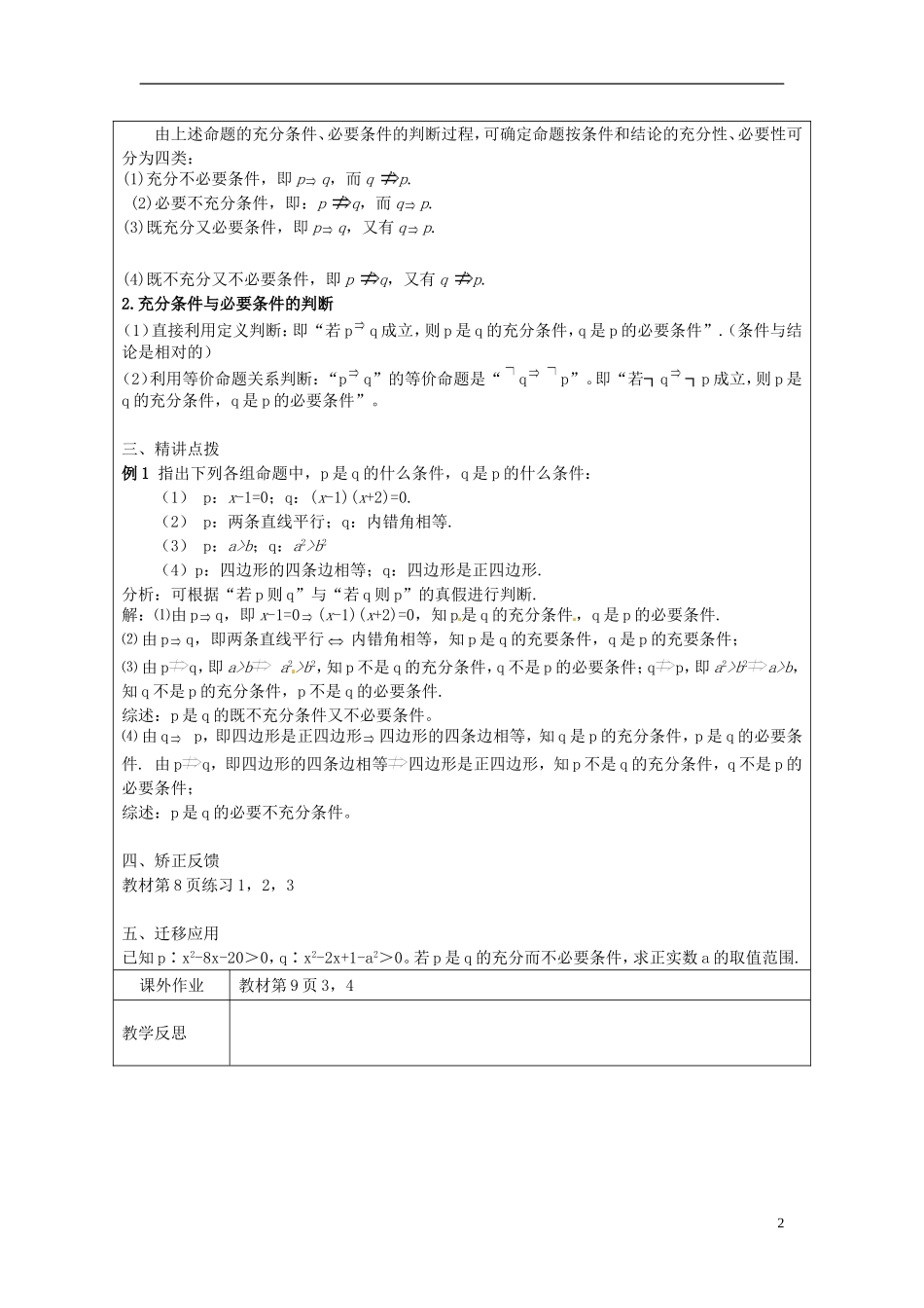 江苏省连云港市灌云县四队中学高中数学 充分条件和必要条件教案 苏教版选修1-1_第2页