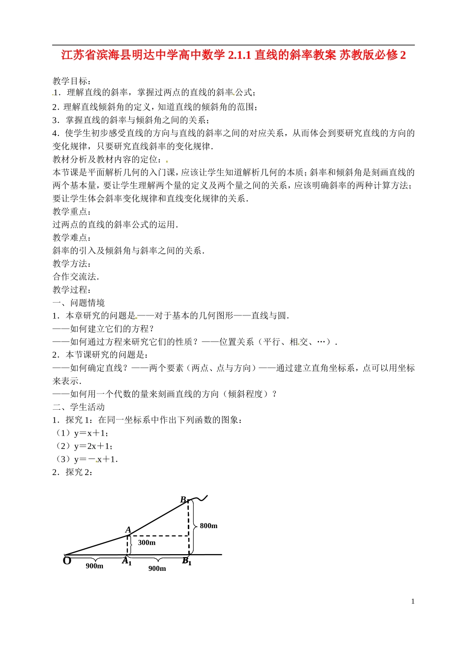 江苏省滨海县明达中学高中数学 2.1.1 直线的斜率教案 苏教版必修2_第1页