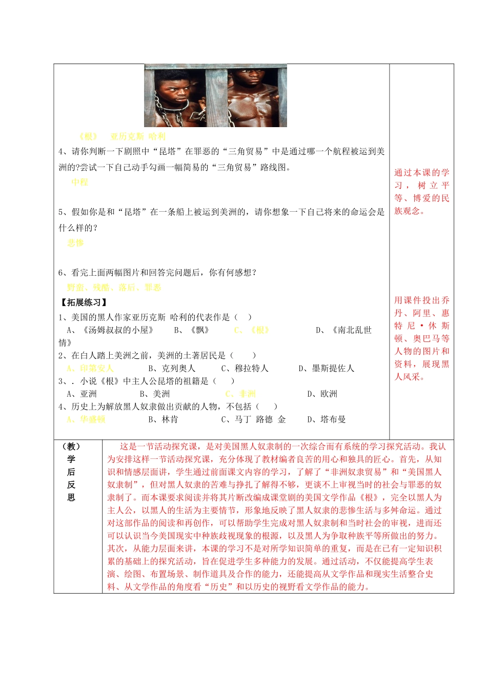 九年级历史上册 第21课 追《根》溯“园”-――学习与探究之三导学案 北师大版-北师大版初中九年级上册历史学案_第2页