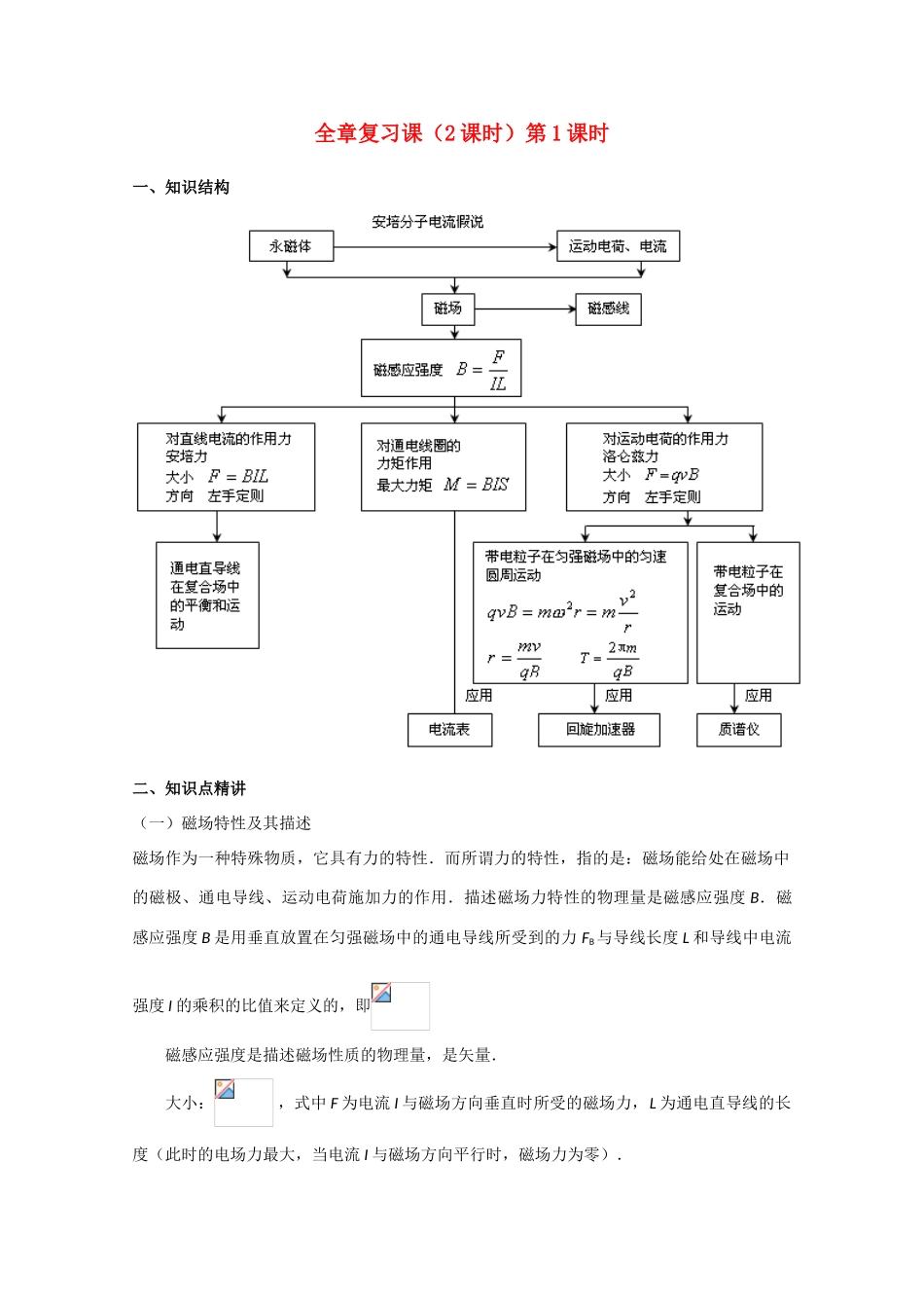 高中物理 磁场全章复习课1教案 人教版二册_第1页