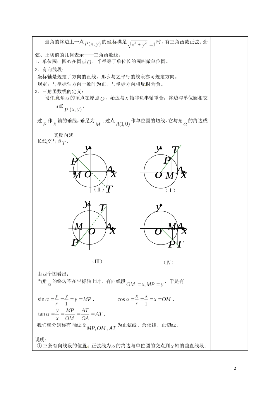 湖南省怀化市湖天中学高中数学 1.2任意角的三角函数教案2 新人教A版必修4_第2页