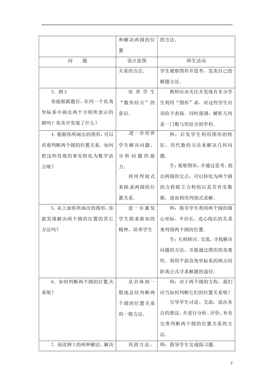 河北省容城中学高中数学《4.2.2 圆与圆的位置关系》教案 新人教A版必修2_第2页