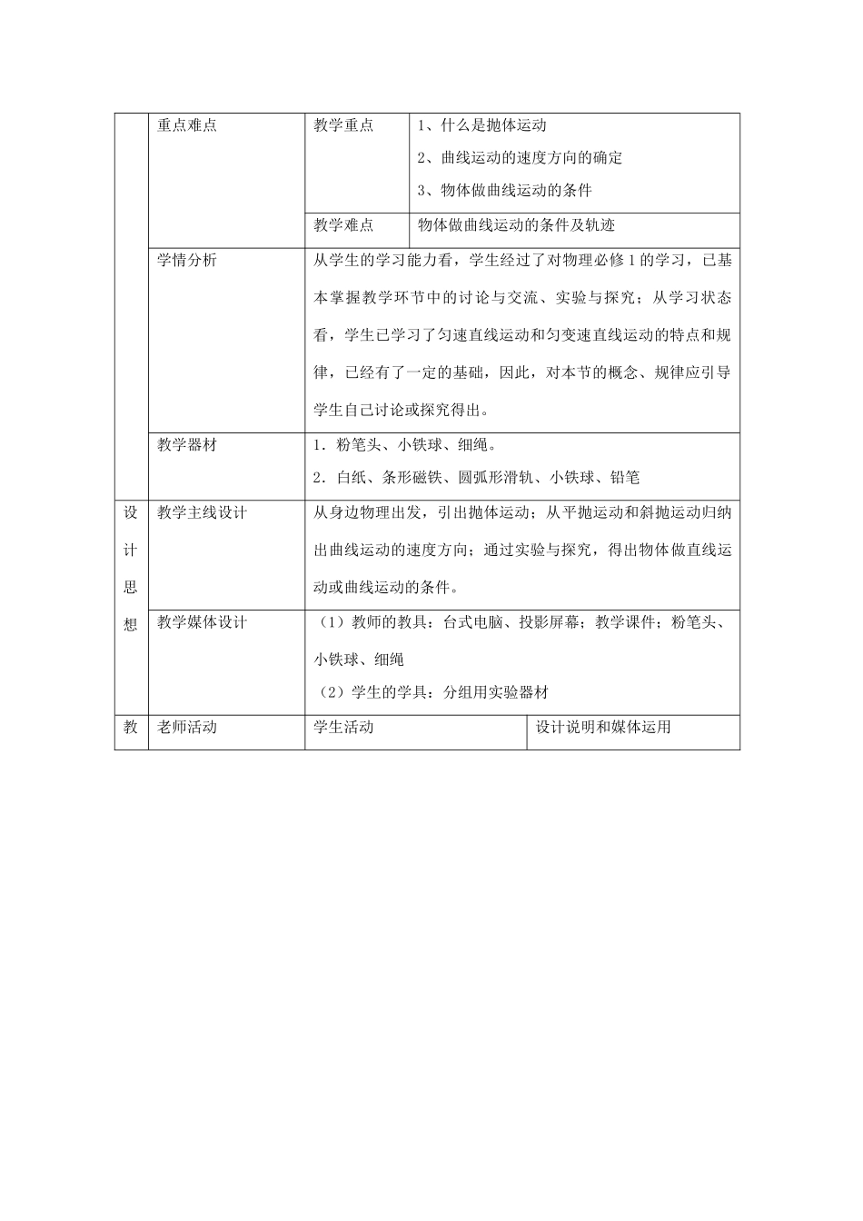 高中物理 第一章 抛体运动 第1节 什么是抛体运动教案1 粤教版必修2-粤教版高一必修2物理教案_第3页