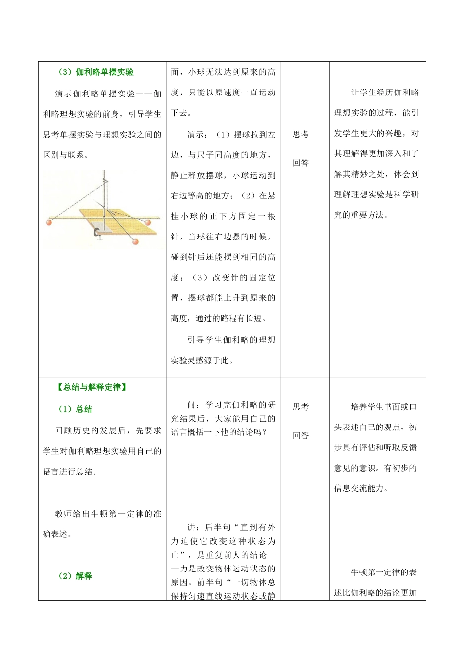 高中物理 第四章 力与运动 第一节 伽利略的理想实验与牛顿第一定律教案2 粤教版必修1-粤教版高一必修1物理教案_第2页