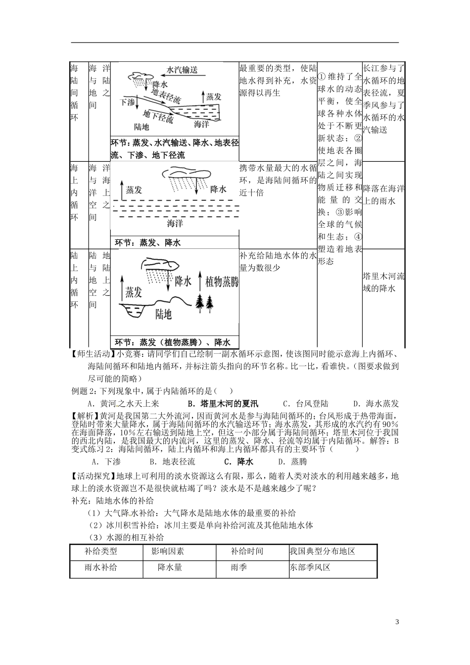 云南省陇川县第一中学高一地理 2.3水圈和水循环教学设计_第3页