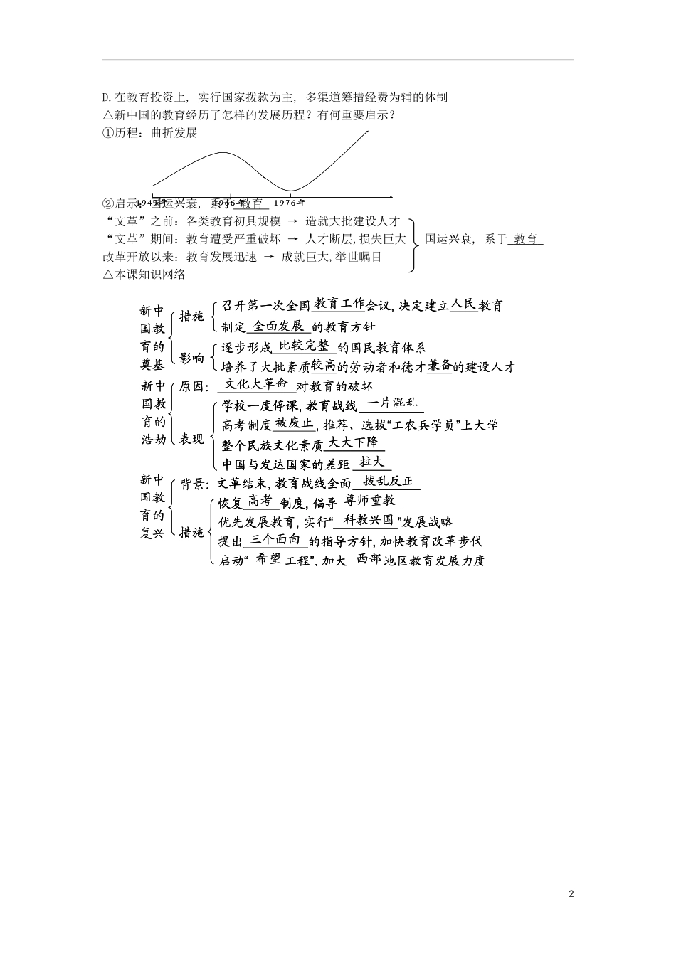 湖南省新田县高中历史 第21课 现代中国教育的发展教案 新人教版必修3_第2页