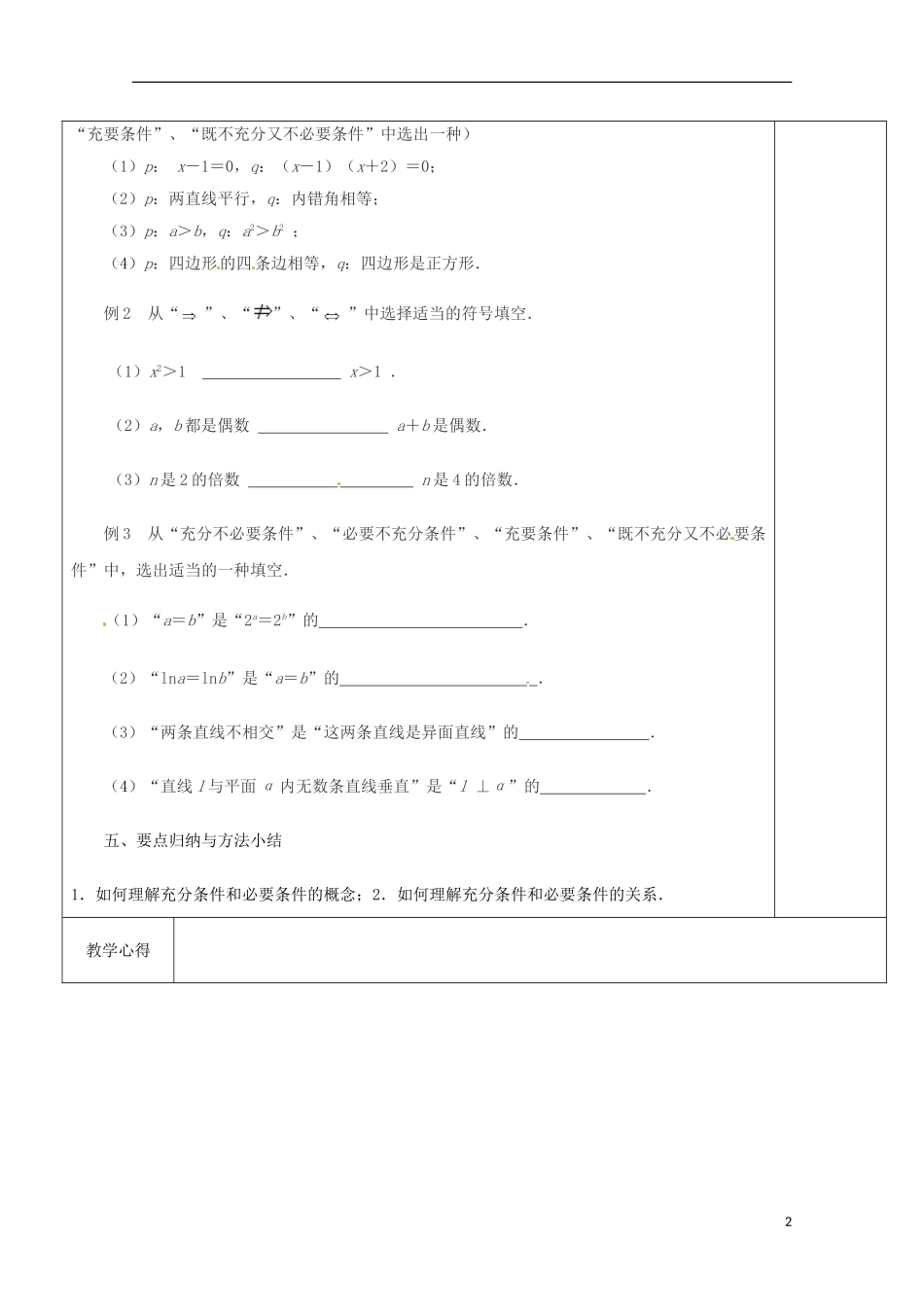 重庆市万州分水中学高中数学《1.1.2充分条件和必要条件》 教案（1） 苏教版选修2-1_第2页