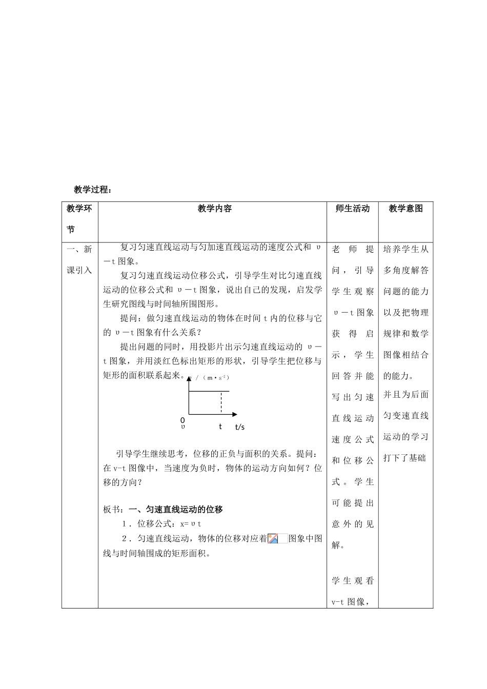 高中物理 第二章 匀变速直线运动的研究 2.3 匀变速直线运动的位移与时间的关系教案4 新人教版必修1-新人教版高一必修1物理教案_第3页