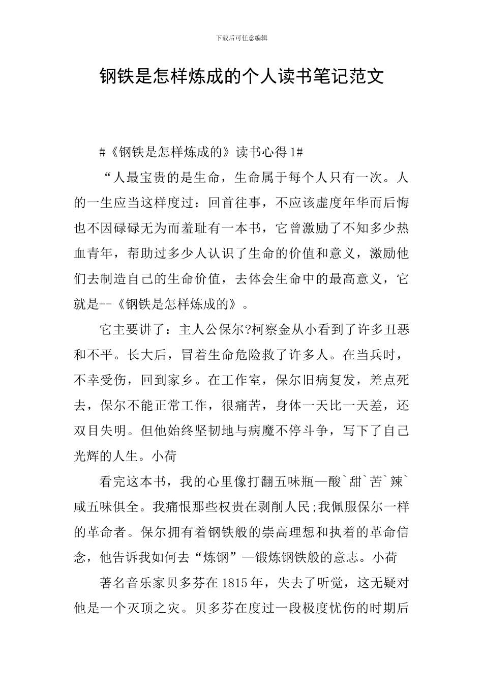 钢铁是怎样炼成的个人读书笔记范文_第1页