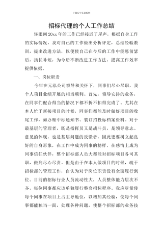 招标代理的个人工作总结