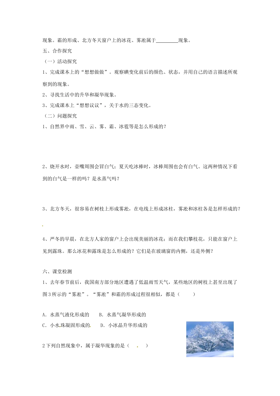 山东省泰安市岱岳区徂徕镇第一中学八年级物理上册 4.4 升华和凝华导学案（无答案）新人教版_第2页