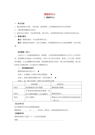九年级化学上册 第7单元 燃烧及其利用 课题1 燃烧和灭火学案 （新版）新人教版-（新版）新人教版初中九年级上册化学学案