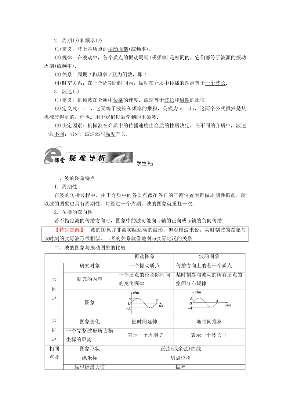 高中物理 第2章 机械波 第2节 机械波的图象描述教师用书 粤教版选修3-4-粤教版高二选修3-4物理教案_第3页