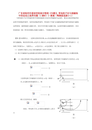 广东省陆河外国语学校高中物理《专题五 带电粒子在匀强磁场中的运动之临界问题（1课时）》教案 粤教版选修3-1