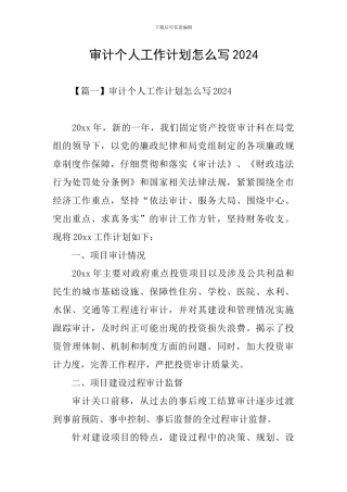 审计个人工作计划怎么写2024